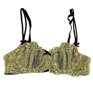Victoria’s Secret Lace Boned Balconette Bra Yellow Black 36B
